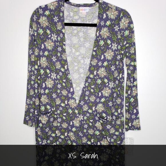 LuLaRoe Sarah Duster Cardigan XS Blue Floral Ribbed NEW - Picture 1 of 2